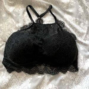 Pink M-DD black lace high neck bralette